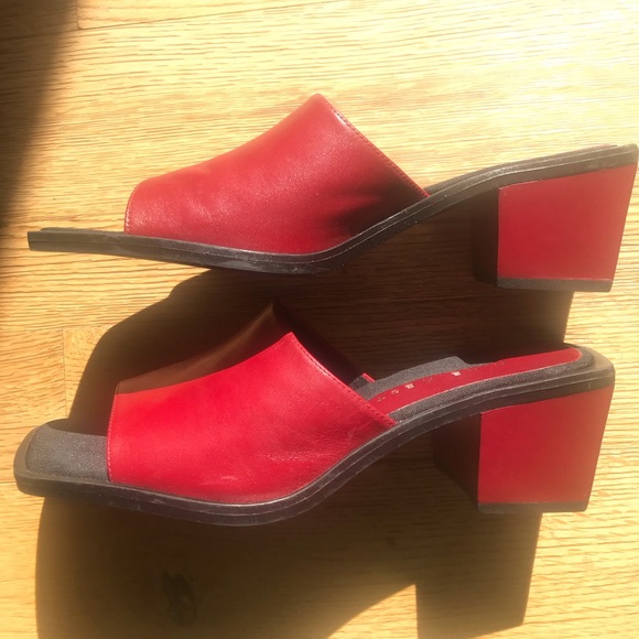 red leather chunky square block heels - Picture 4 of 4